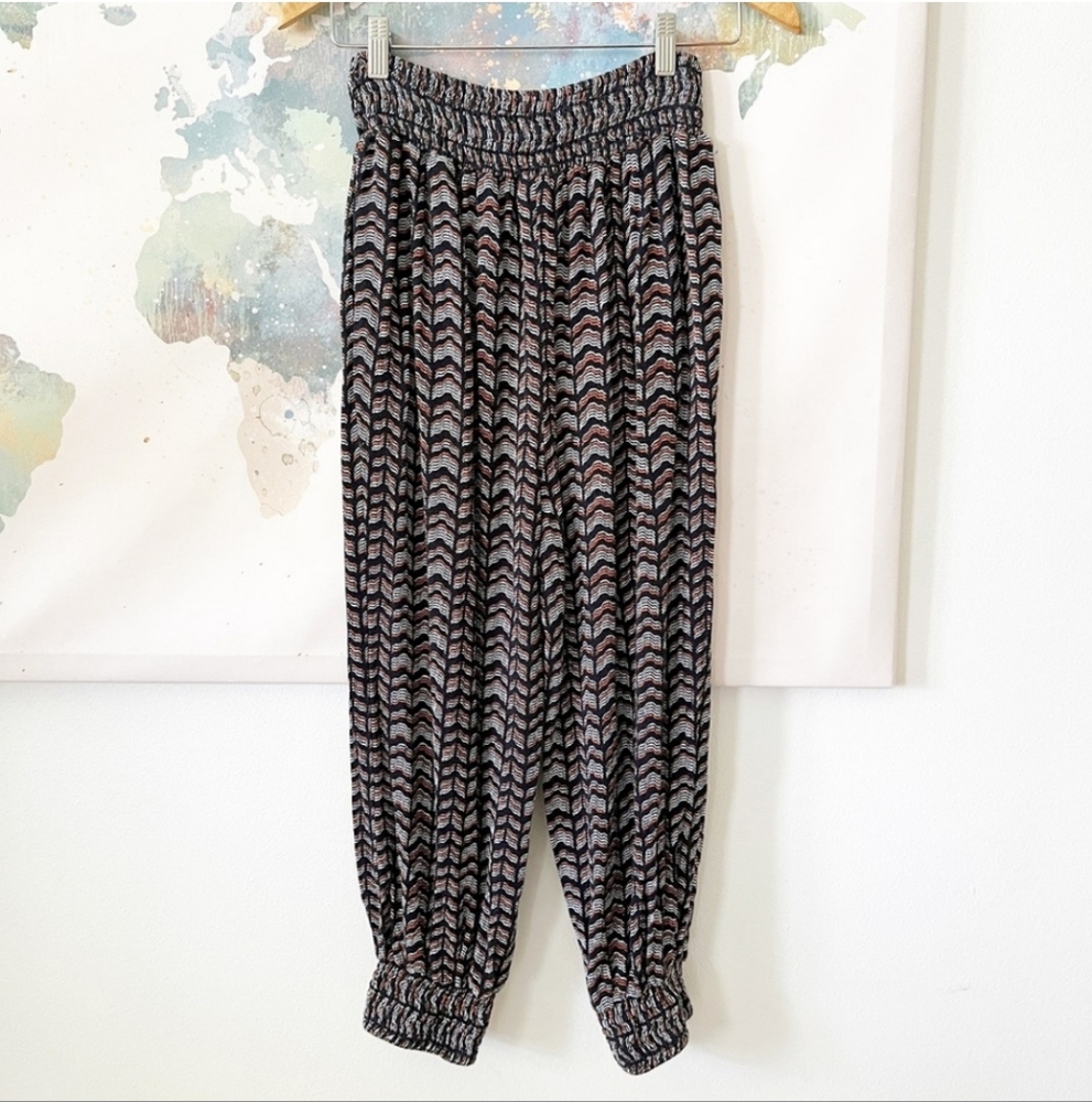 Anthropologie Pants Size Small Joggers Black Orange Abstract Pull On Boho Crop